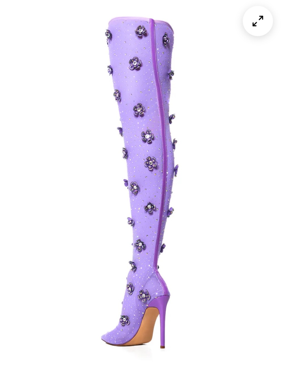 Lavender Over-the-Knee Floral Embellished Stiletto Boots